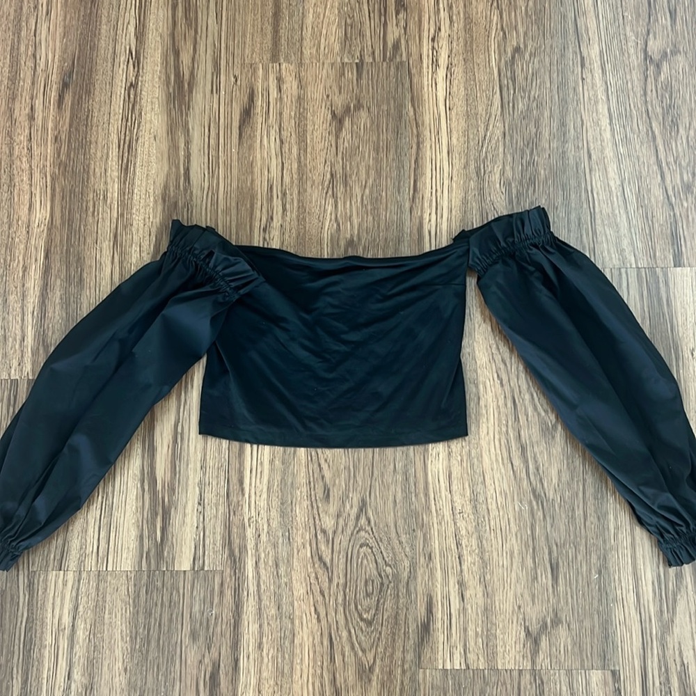 Anthropology off the shoulder, black crop top with sleeves